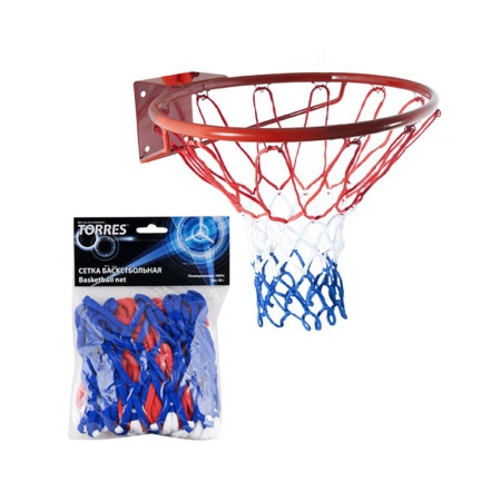 Купить Сетка баскетбольная Torres, нить 4 мм, бело-сине-красная в Богучаре 